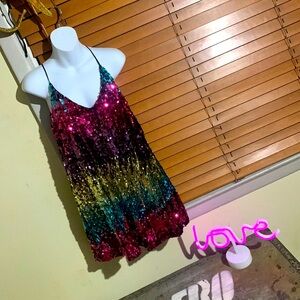 🌈 Rainbow sequin spaghetti strap dress 🌈